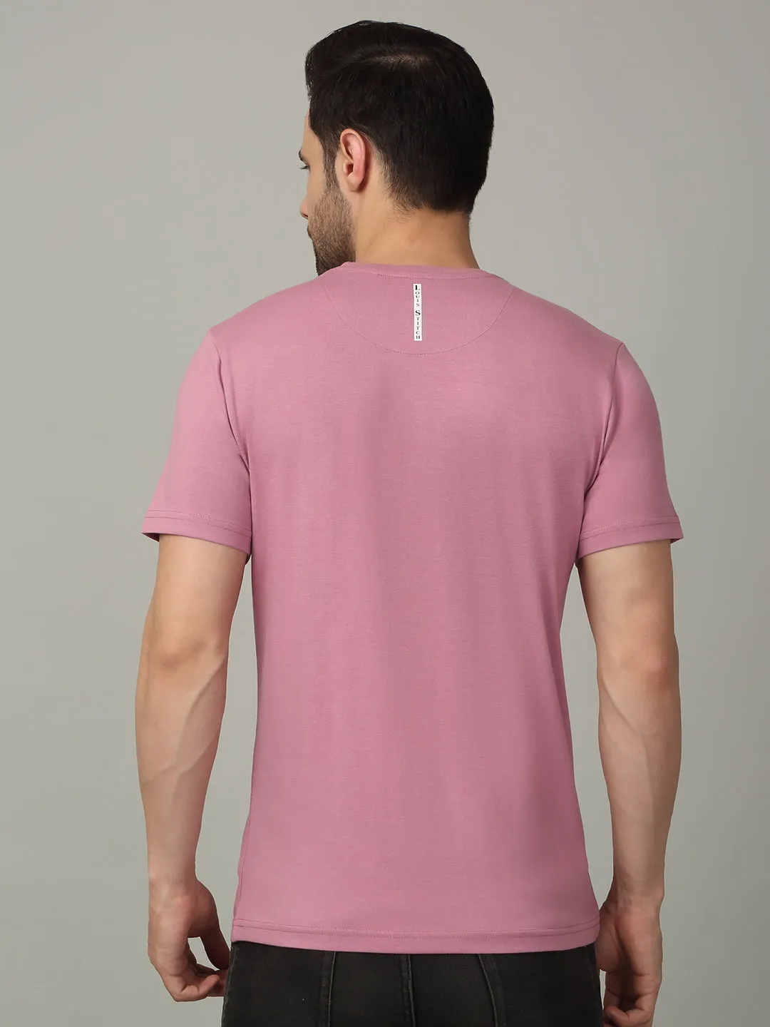 Men's Super Combed Cotton Printed Pink T-shirt