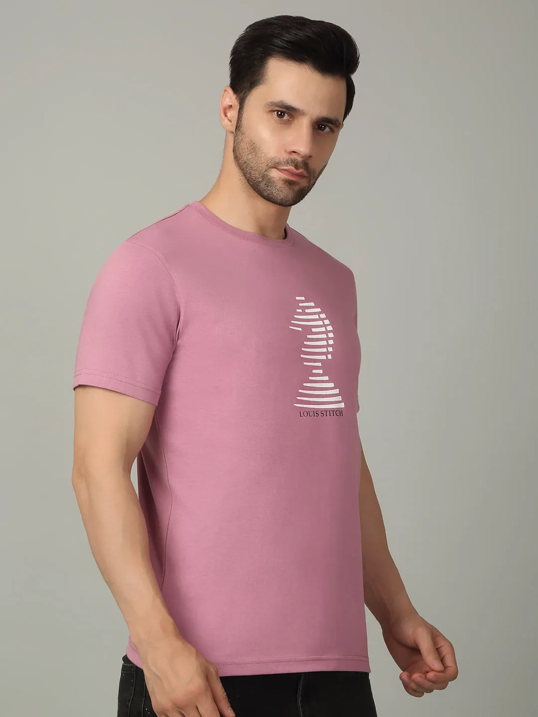 Men's Super Combed Cotton Printed Pink T-shirt