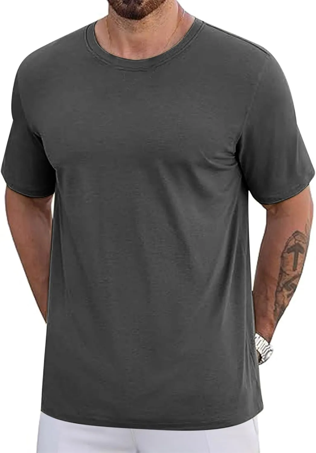 Mens T-Shirts Short Sleeve Cotton UPF 50  Lightweight Cooling Tees Tops Casual Crew Neck Basic Tee Shirts