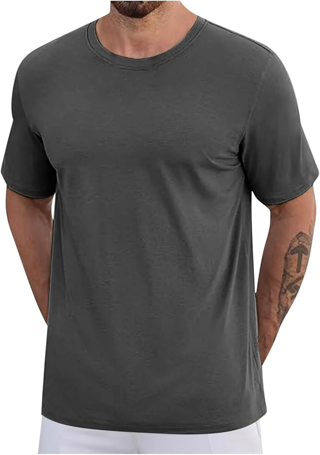 Mens T-Shirts Short Sleeve Cotton UPF 50  Lightweight Cooling Tees Tops Casual Crew Neck Basic Tee Shirts