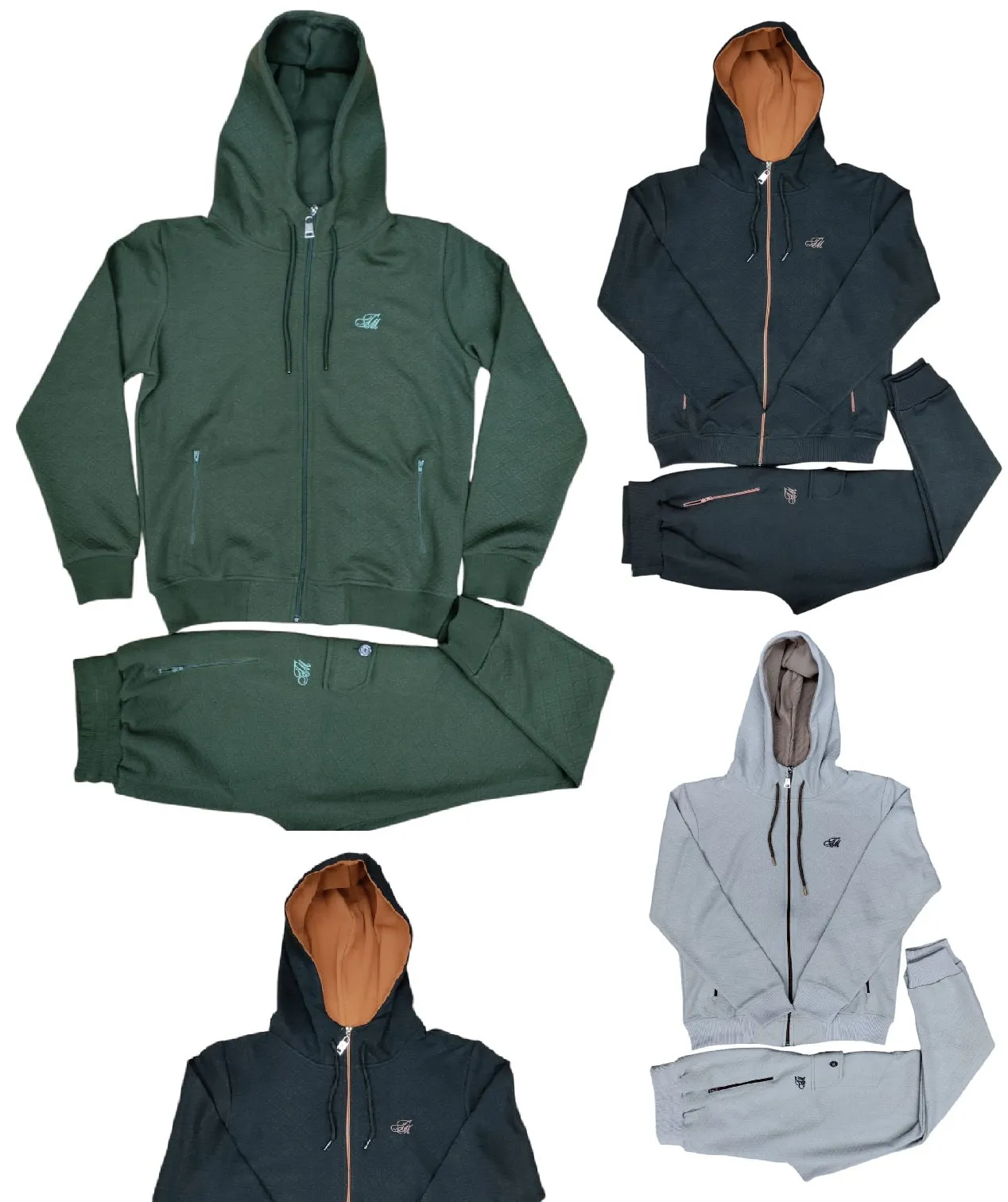 Mens TiM Tracksuit Slim Fit Urban Zip Up Hoodie Top & Matching Jogger 2pcs Set