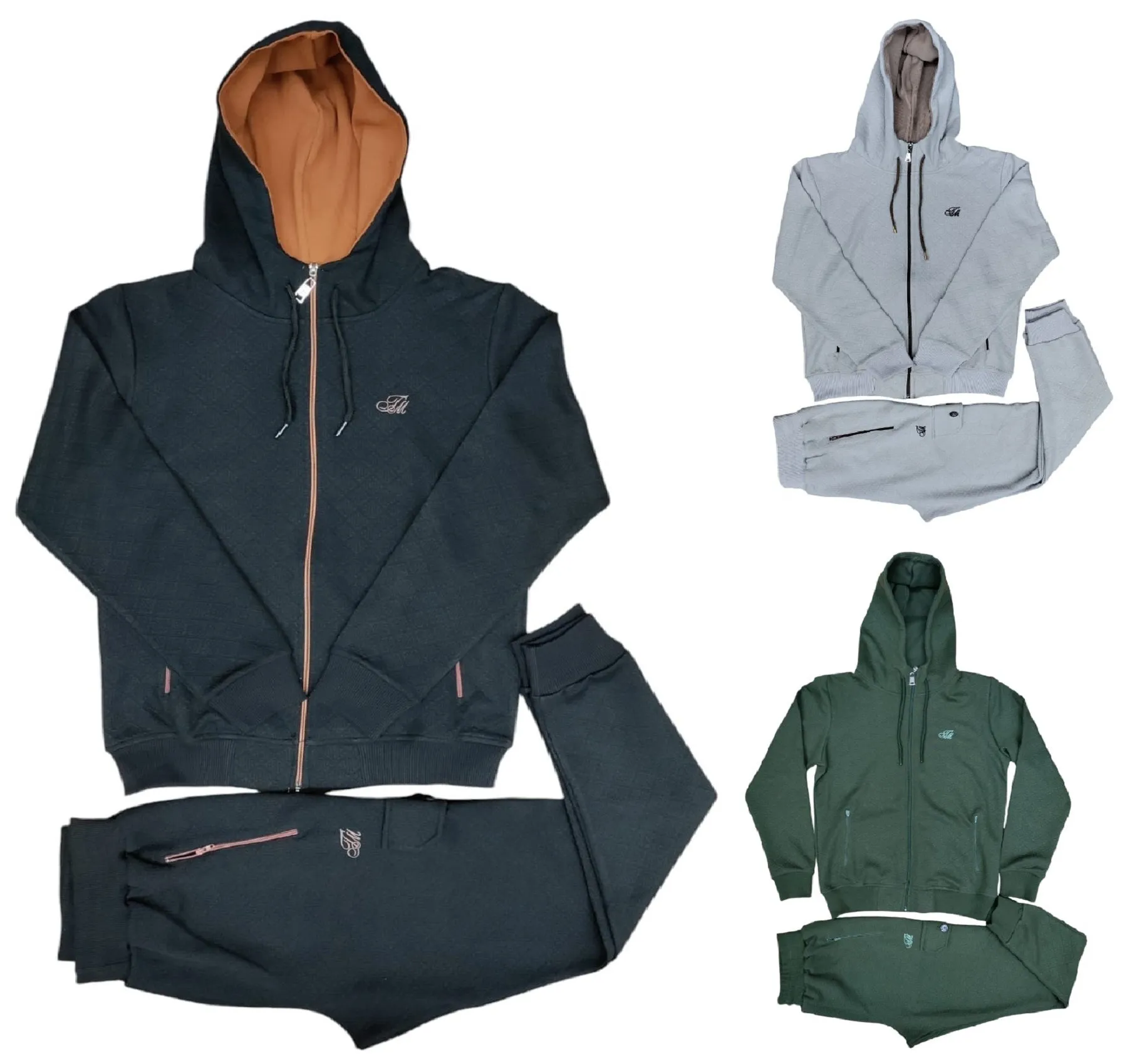Mens TiM Tracksuit Slim Fit Urban Zip Up Hoodie Top & Matching Jogger 2pcs Set