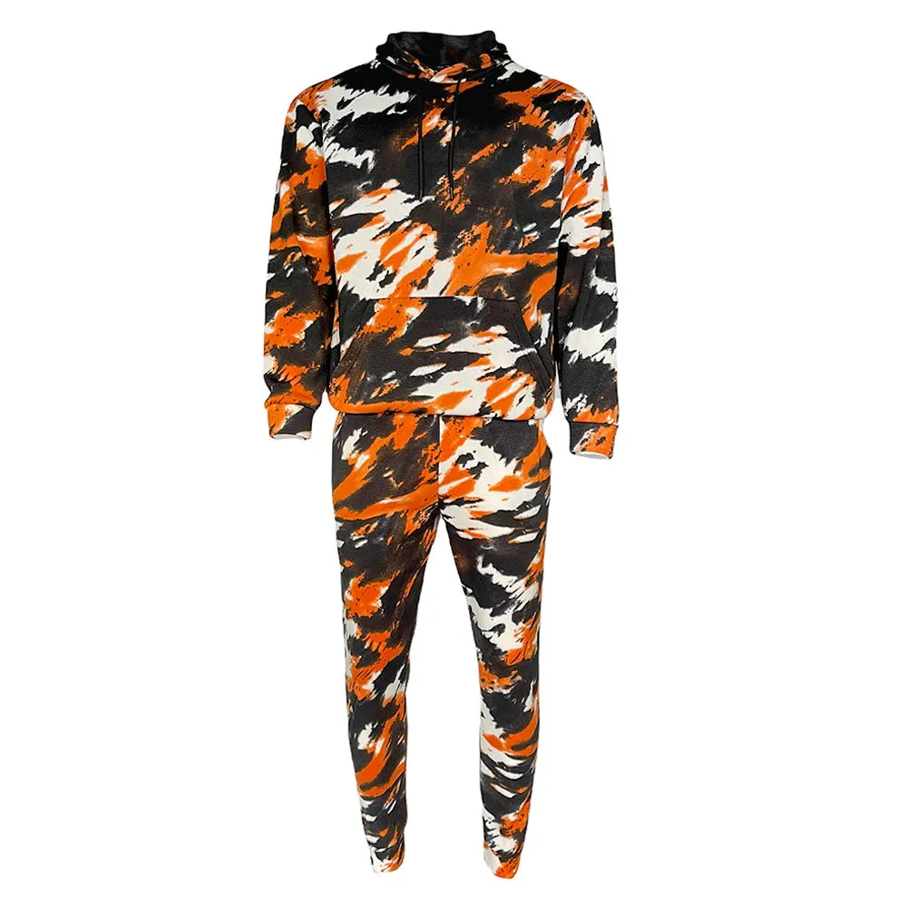 Men's Tracksuit Set Tie-Dye Style Two Piece Jogger Pants and Hoodie Outwear Set