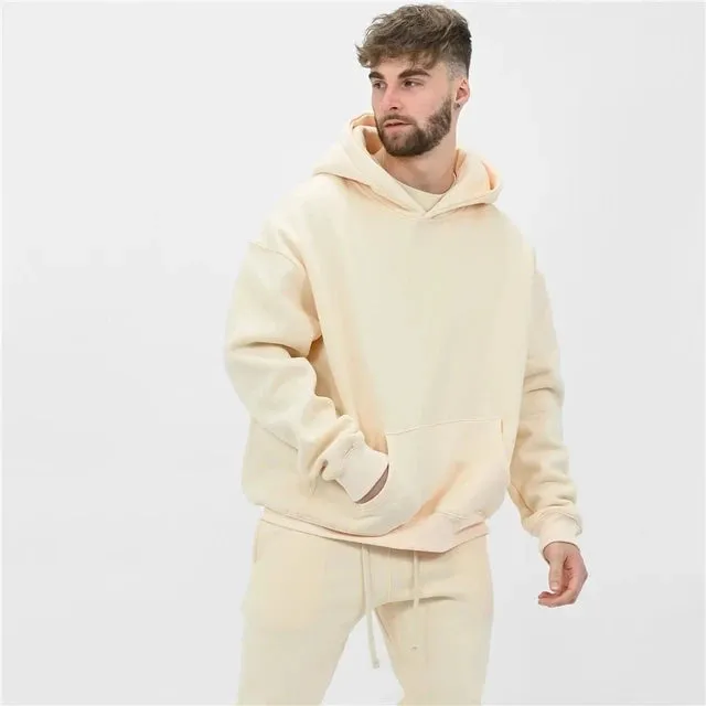 Men's Winter Gym Hoodie & Pants Set – High-Quality Cotton Fitness Sweatshirt Jacket with Kangaroo Pockets