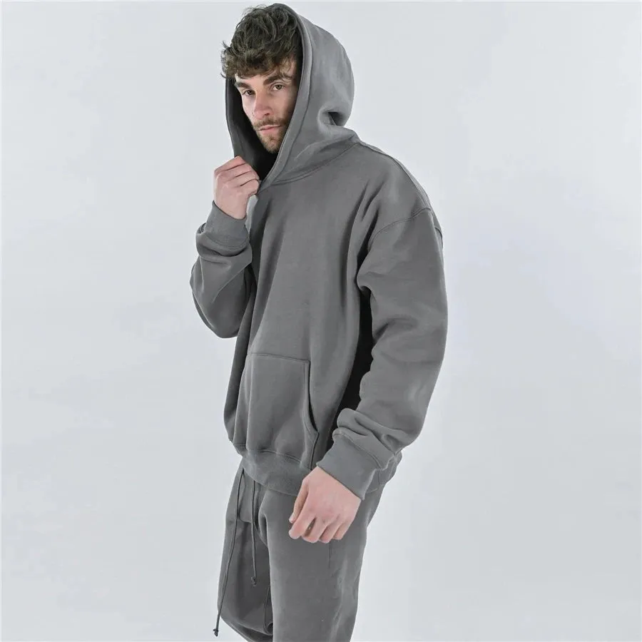 Men's Winter Gym Hoodie & Pants Set – High-Quality Cotton Fitness Sweatshirt Jacket with Kangaroo Pockets