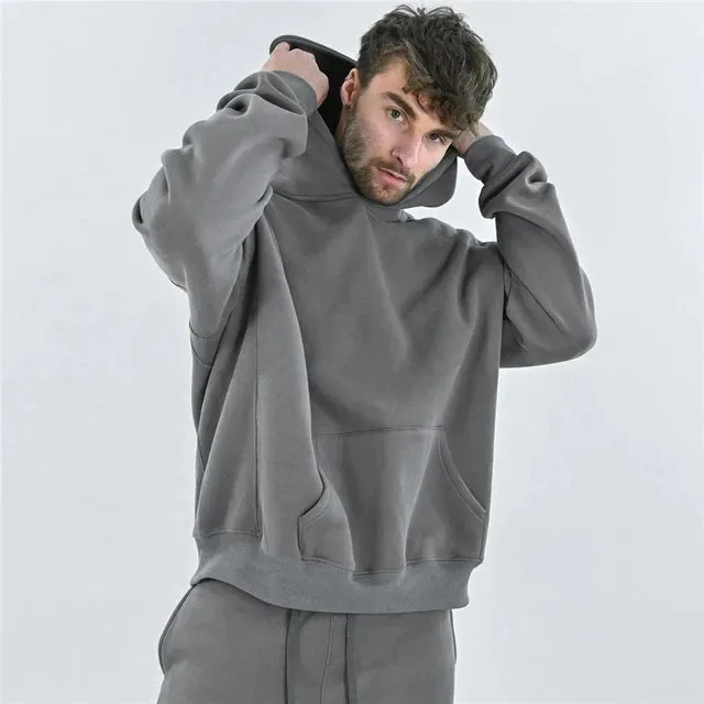 Men's Winter Gym Hoodie & Pants Set – High-Quality Cotton Fitness Sweatshirt Jacket with Kangaroo Pockets