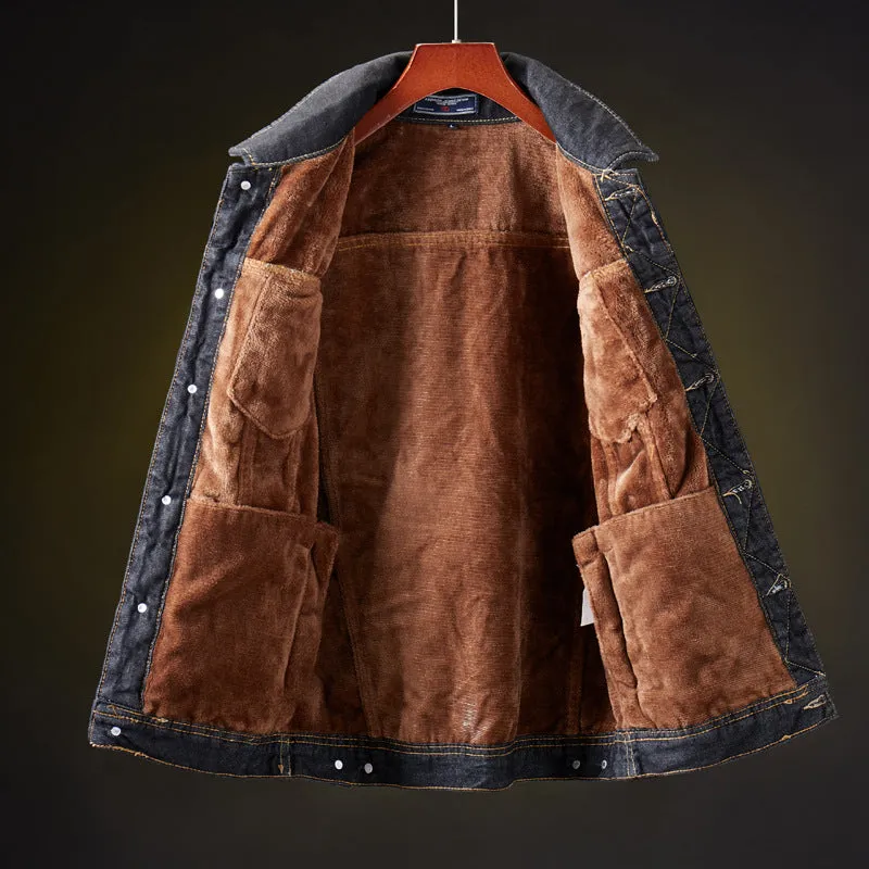 Men's Winter Thicken Inner Fleece Denim Jacket