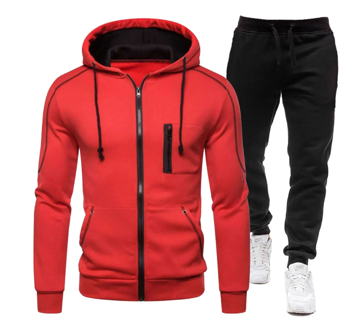 Men's Winter Zipper Hoodie 2 Pieces Casual Tracksuit Sportswear | 065