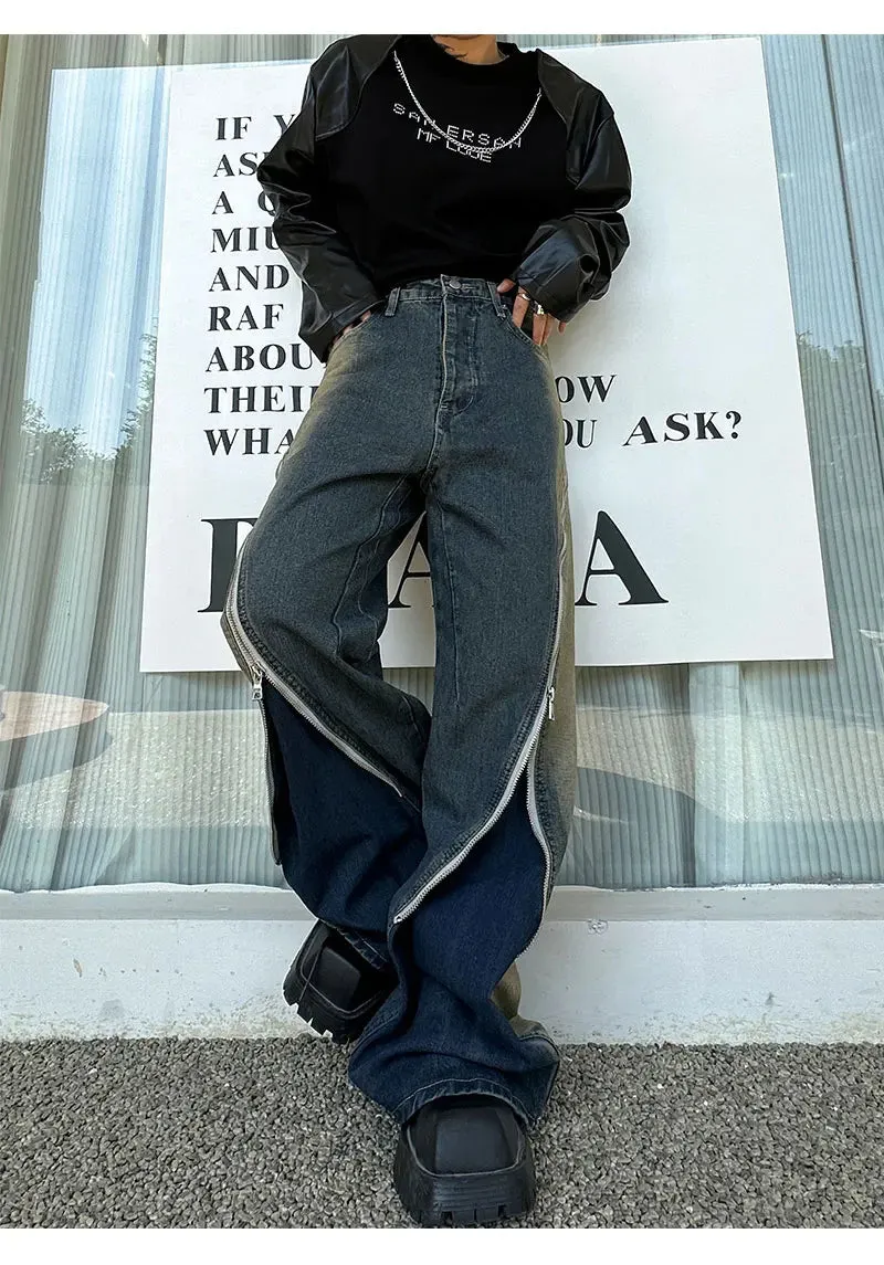 Men's Zipper Detail Baggy Jeans