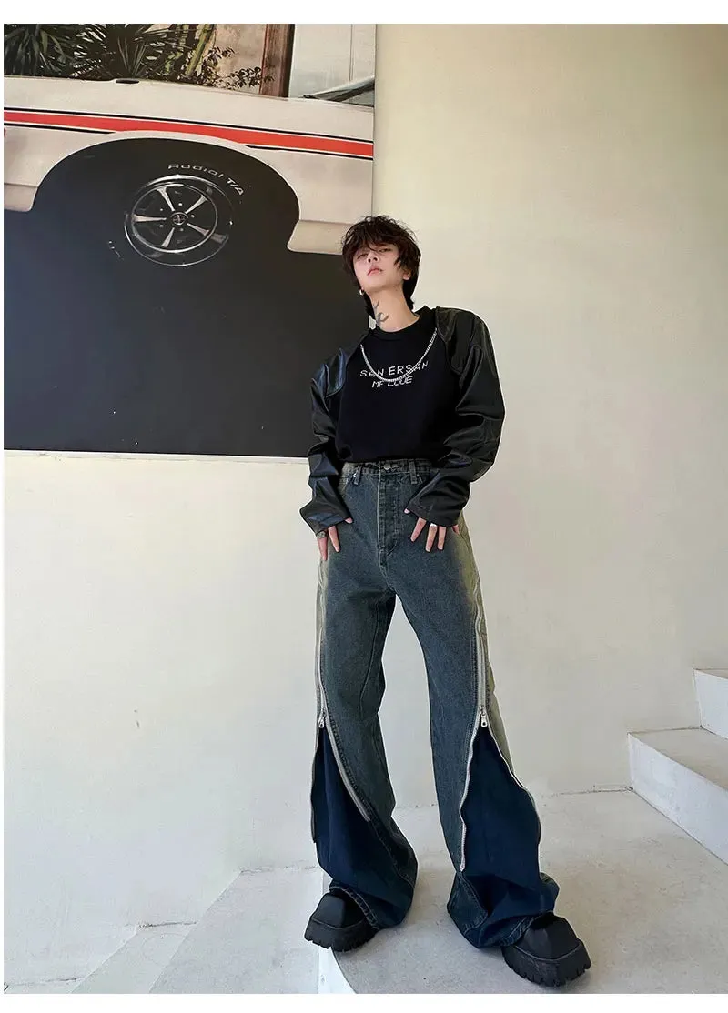 Men's Zipper Detail Baggy Jeans