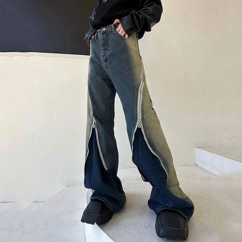 Men's Zipper Detail Baggy Jeans
