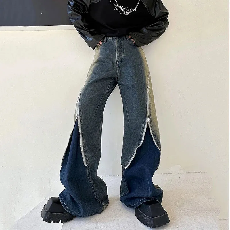 Men's Zipper Detail Baggy Jeans