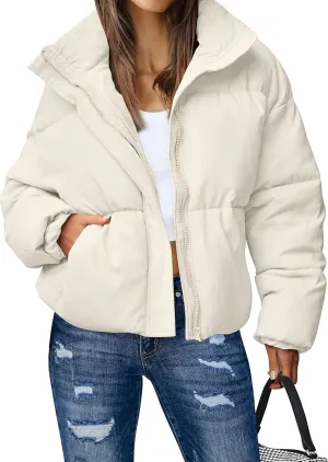 MEROKEETY Women's 2025 Winter Long Sleeve Zip Puffer Jacket Pockets Baggy Short Coats
