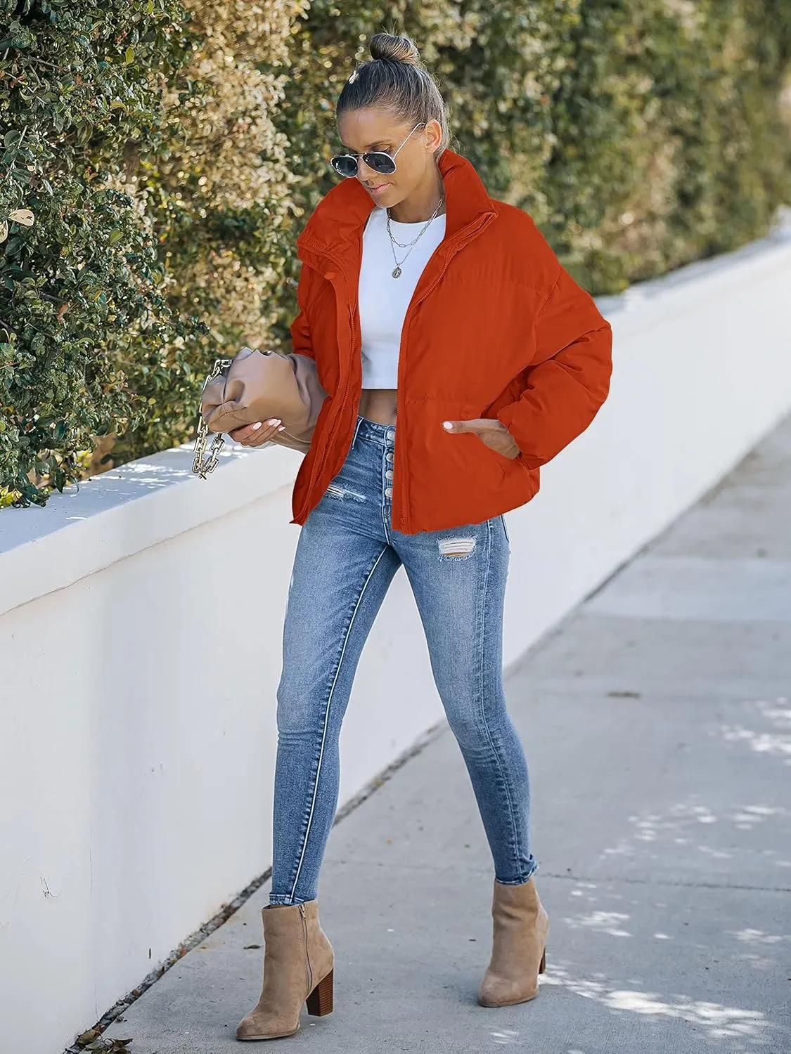 MEROKEETY Women's 2025 Winter Long Sleeve Zip Puffer Jacket Pockets Baggy Short Coats
