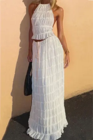Mesh Lace Halter Vest Tiered Skirt Suits
