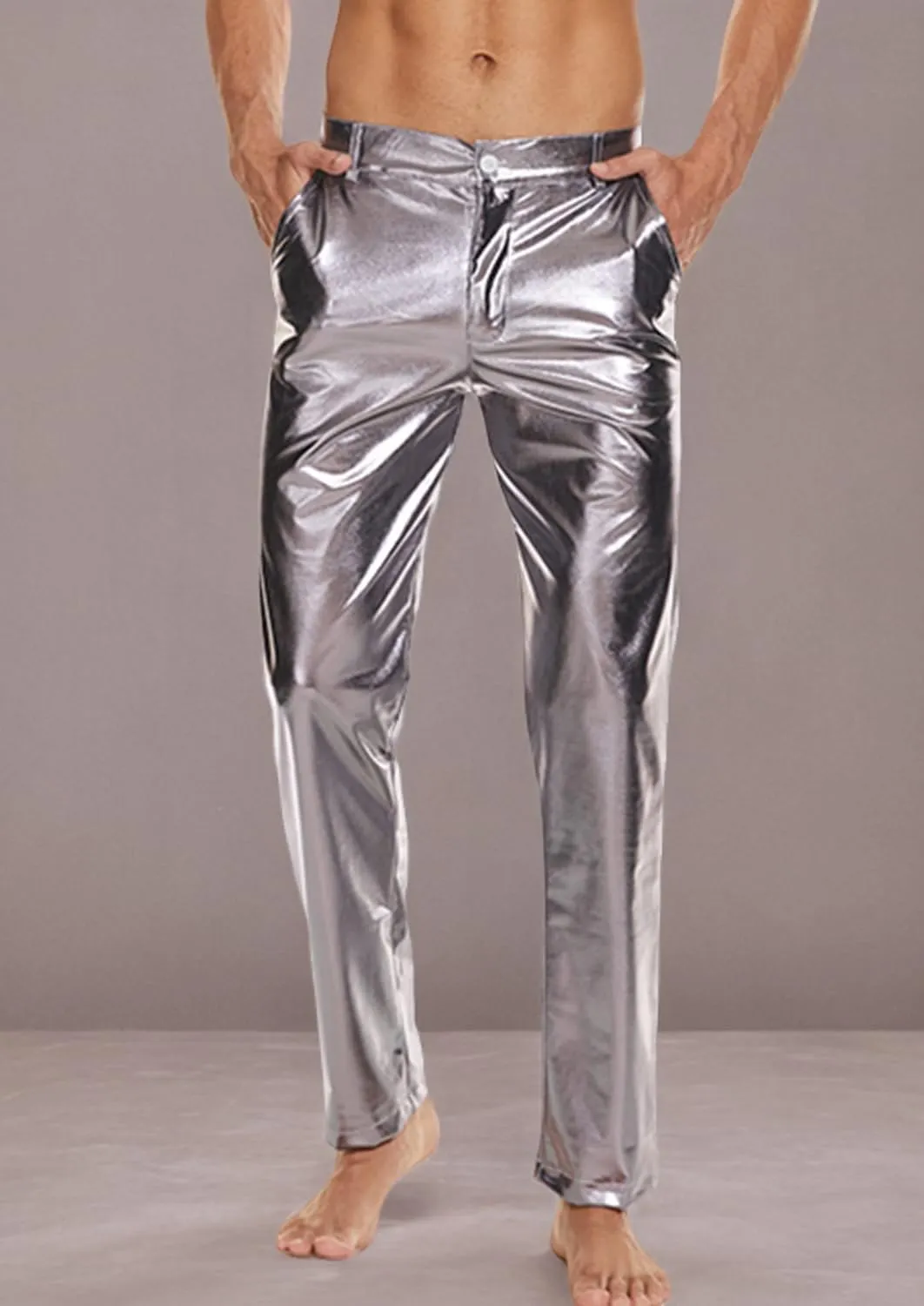Metallic Shiny Disco Pants for Men, 70s/80s Party Rave Pants, Vintage Cosplay Straight Leg Trousers