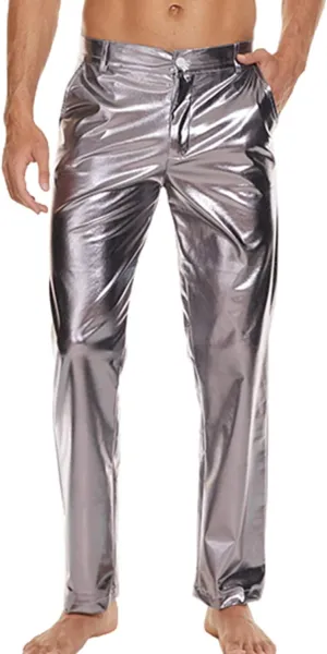 Metallic Shiny Disco Pants for Men, 70s/80s Party Rave Pants, Vintage Cosplay Straight Leg Trousers