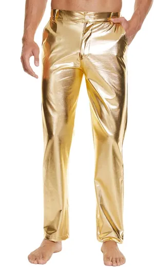 Metallic Shiny Disco Pants for Men, 70s/80s Party Rave Pants, Vintage Cosplay Straight Leg Trousers