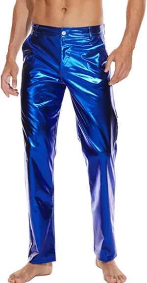 Metallic Shiny Disco Pants for Men, 70s/80s Party Rave Pants, Vintage Cosplay Straight Leg Trousers