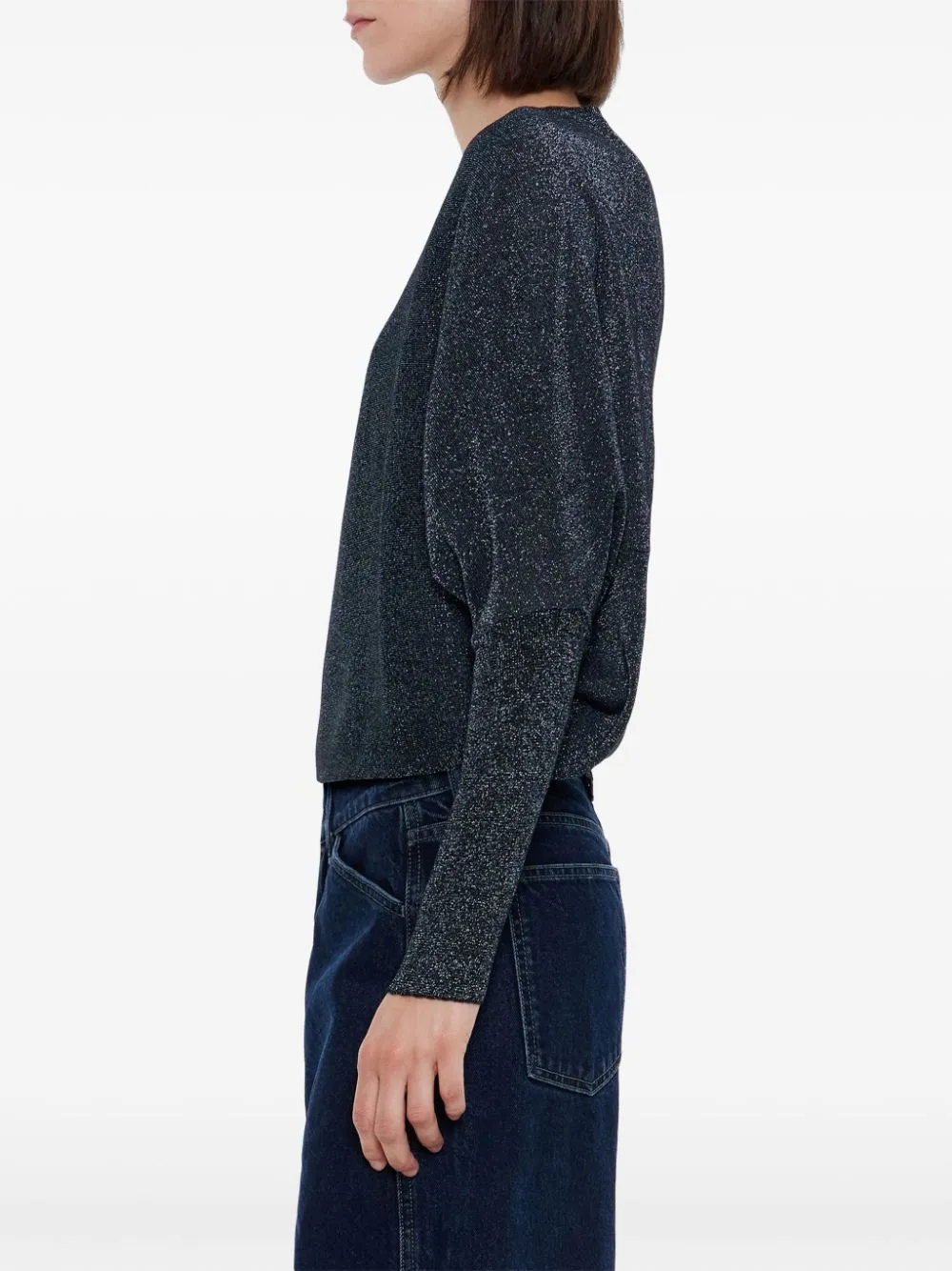 metallic-threading sweater