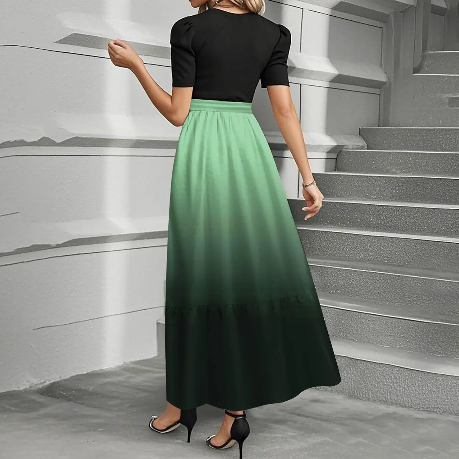 Modest Dresses for Women 2025 Puff Short Sleeve Floral Summer Church Sundress Retro Wedding Guest Dress with Belt