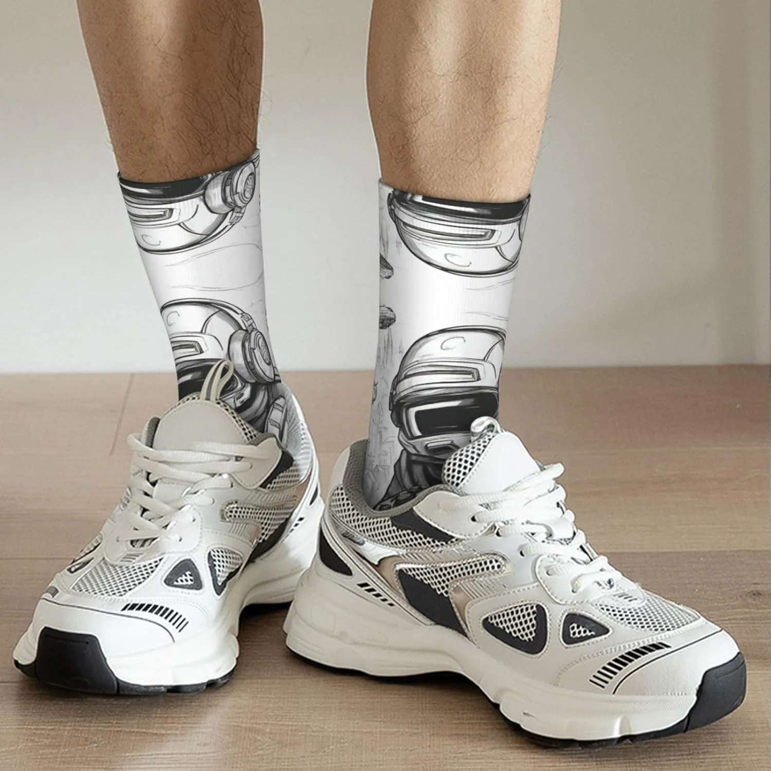 Monochrome Sketch Style Gaming Print Fun Contrast Socks,Novel Crazy Cool Socks,Pattern Funky Novelty Socks,Unisex Bulk Socks