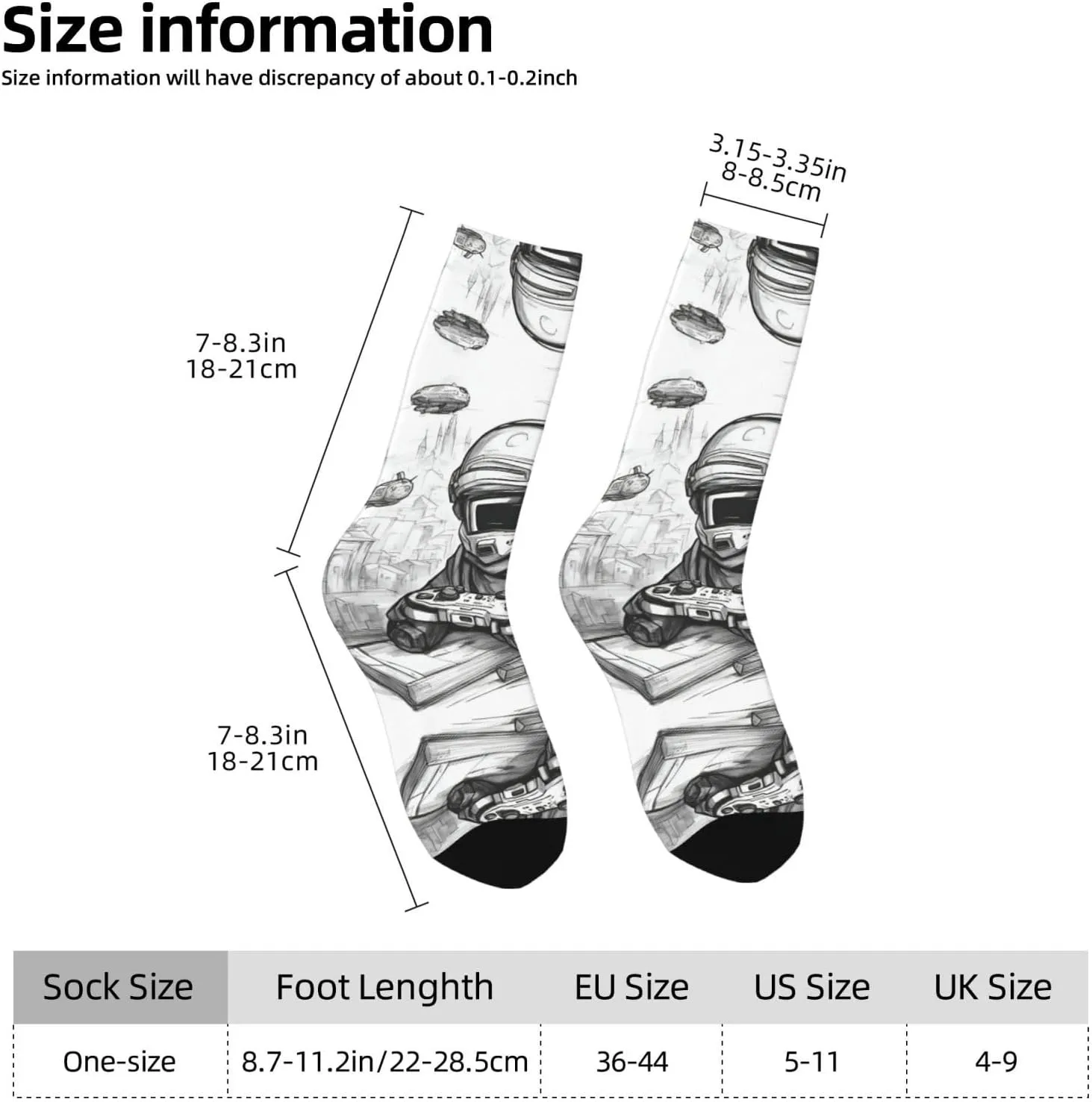 Monochrome Sketch Style Gaming Print Fun Contrast Socks,Novel Crazy Cool Socks,Pattern Funky Novelty Socks,Unisex Bulk Socks