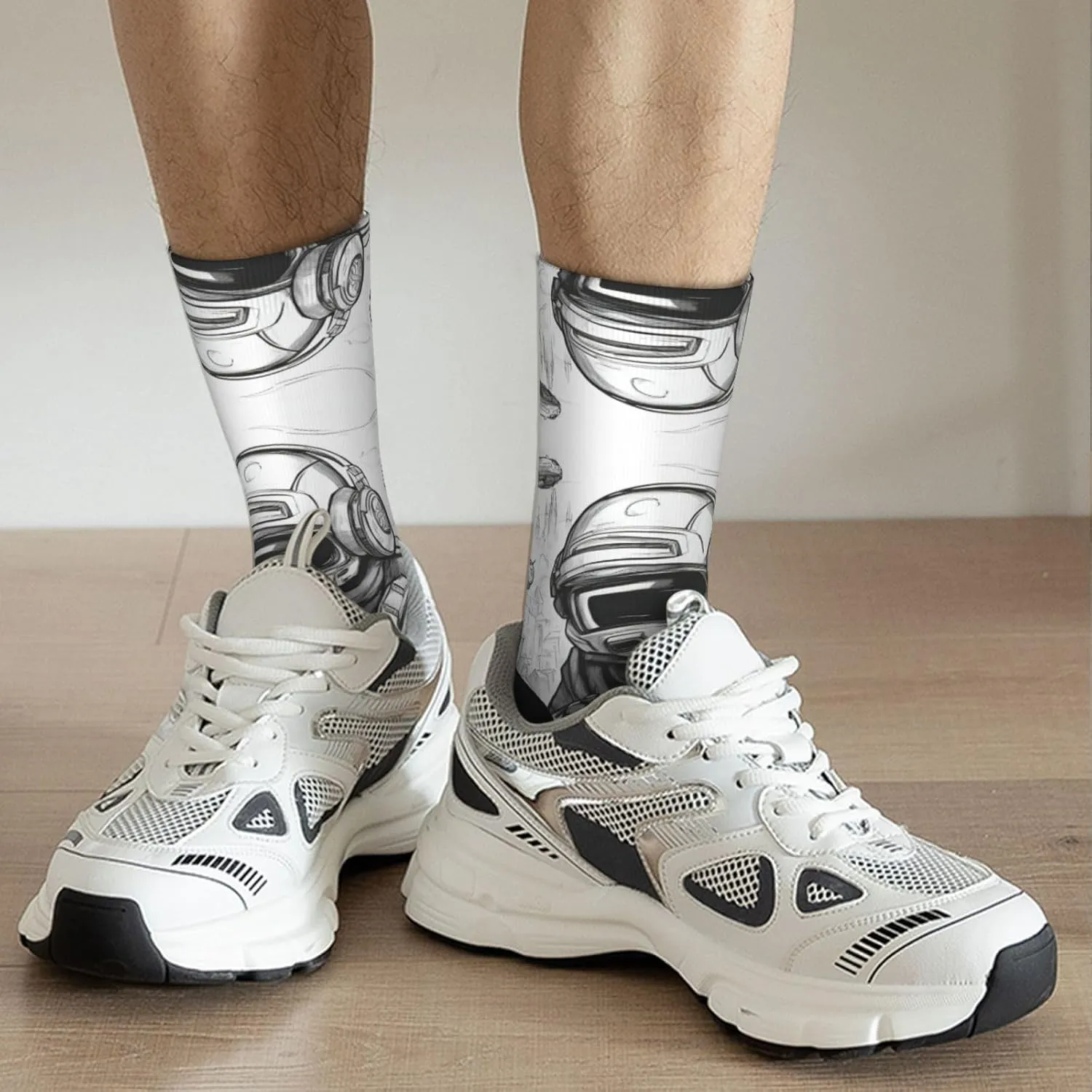 Monochrome Sketch Style Gaming Print Fun Contrast Socks,Novel Crazy Cool Socks,Pattern Funky Novelty Socks,Unisex Bulk Socks
