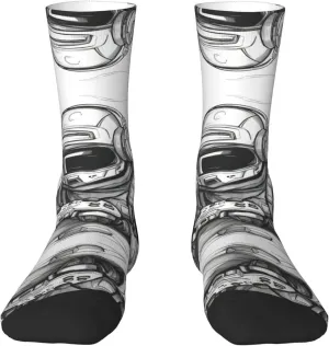 Monochrome Sketch Style Gaming Print Fun Contrast Socks,Novel Crazy Cool Socks,Pattern Funky Novelty Socks,Unisex Bulk Socks