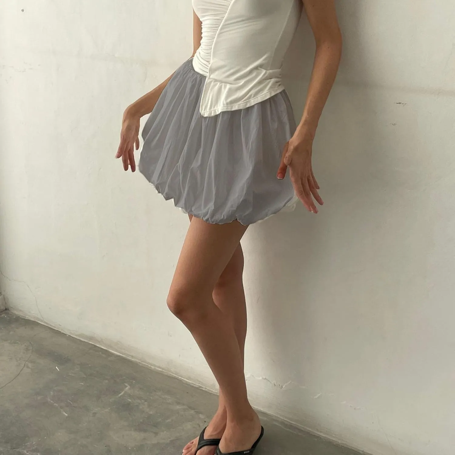 Multitrust Women Y2K Puffy Mini Bubble Skirts Ruffle Hem High Waisted Short Skirts Flared Balloon A Line Skirt Streetwear