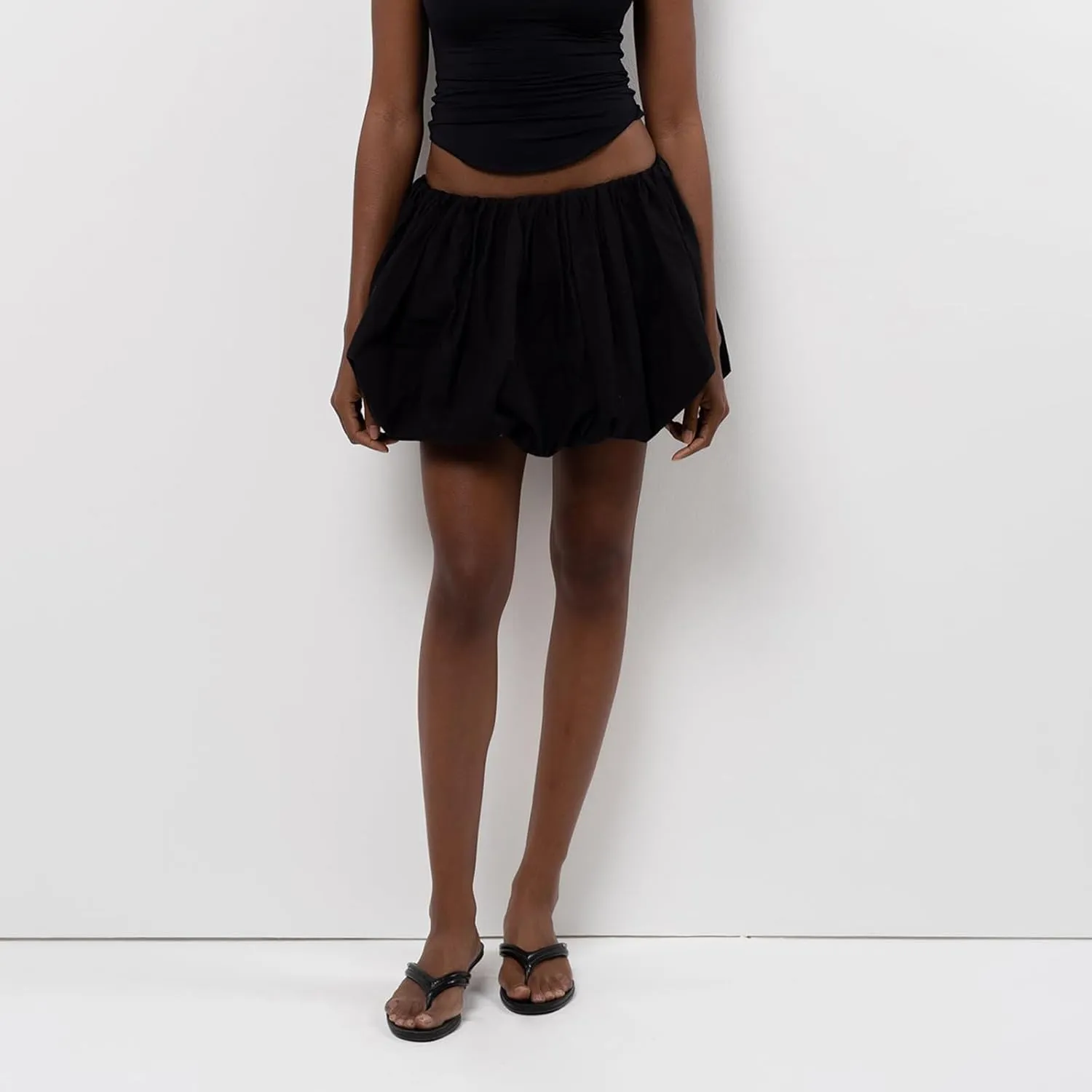 Multitrust Women Y2K Puffy Mini Bubble Skirts Ruffle Hem High Waisted Short Skirts Flared Balloon A Line Skirt Streetwear