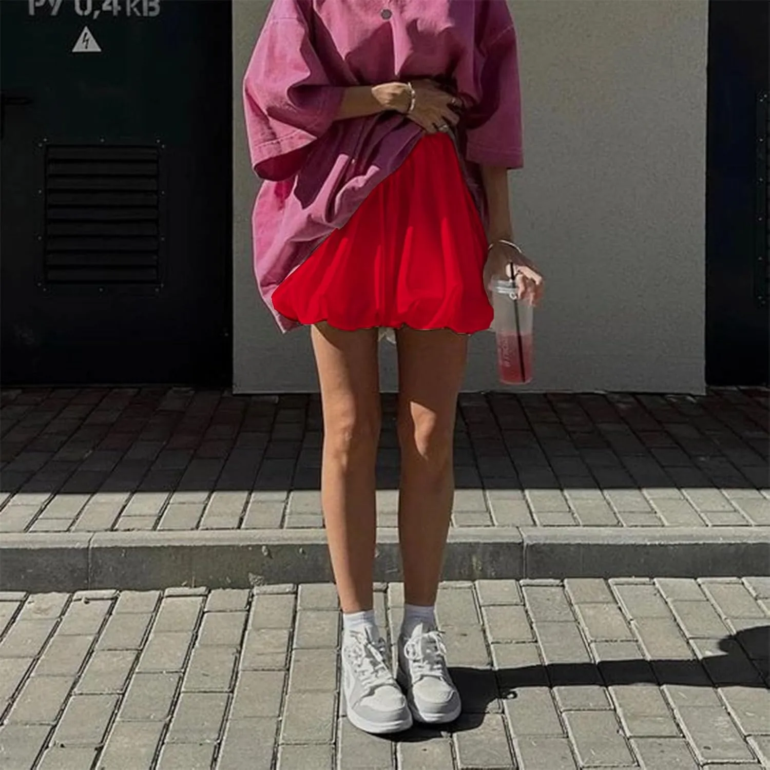 Multitrust Women Y2K Puffy Mini Bubble Skirts Ruffle Hem High Waisted Short Skirts Flared Balloon A Line Skirt Streetwear