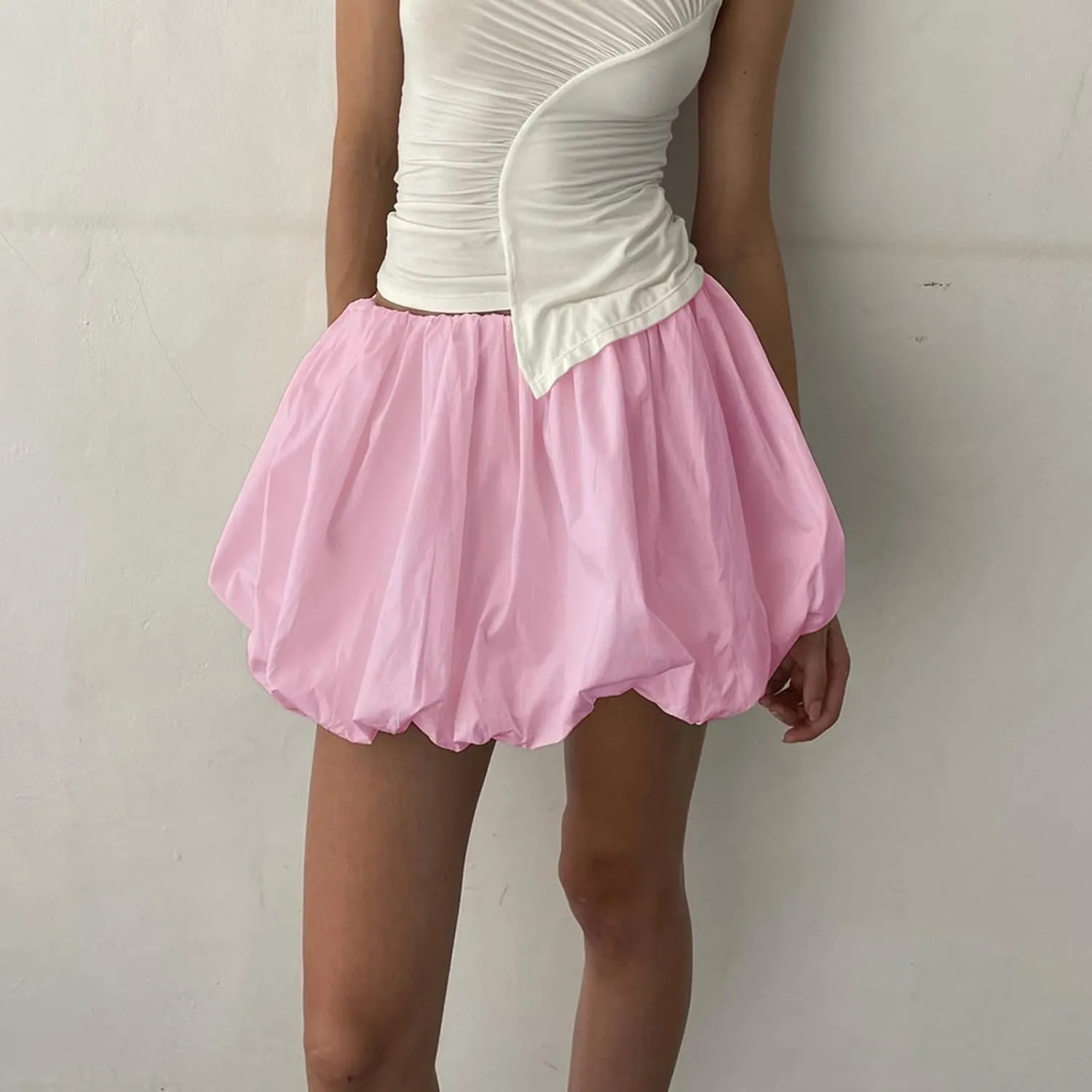 Multitrust Women Y2K Puffy Mini Bubble Skirts Ruffle Hem High Waisted Short Skirts Flared Balloon A Line Skirt Streetwear