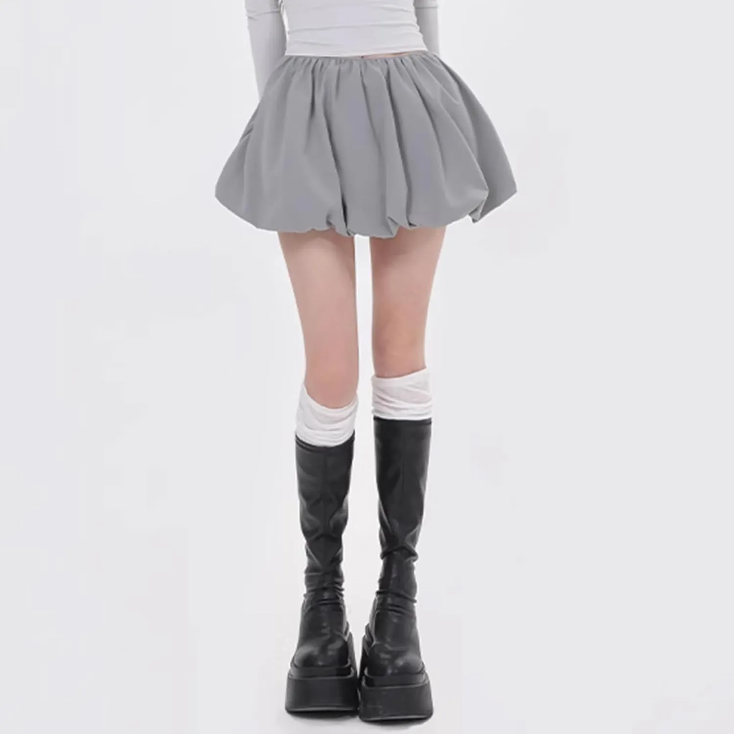 Multitrust Women Y2K Puffy Mini Bubble Skirts Ruffle Hem High Waisted Short Skirts Flared Balloon A Line Skirt Streetwear