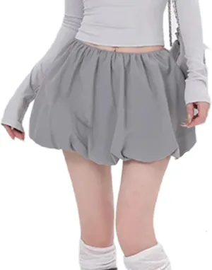 Multitrust Women Y2K Puffy Mini Bubble Skirts Ruffle Hem High Waisted Short Skirts Flared Balloon A Line Skirt Streetwear