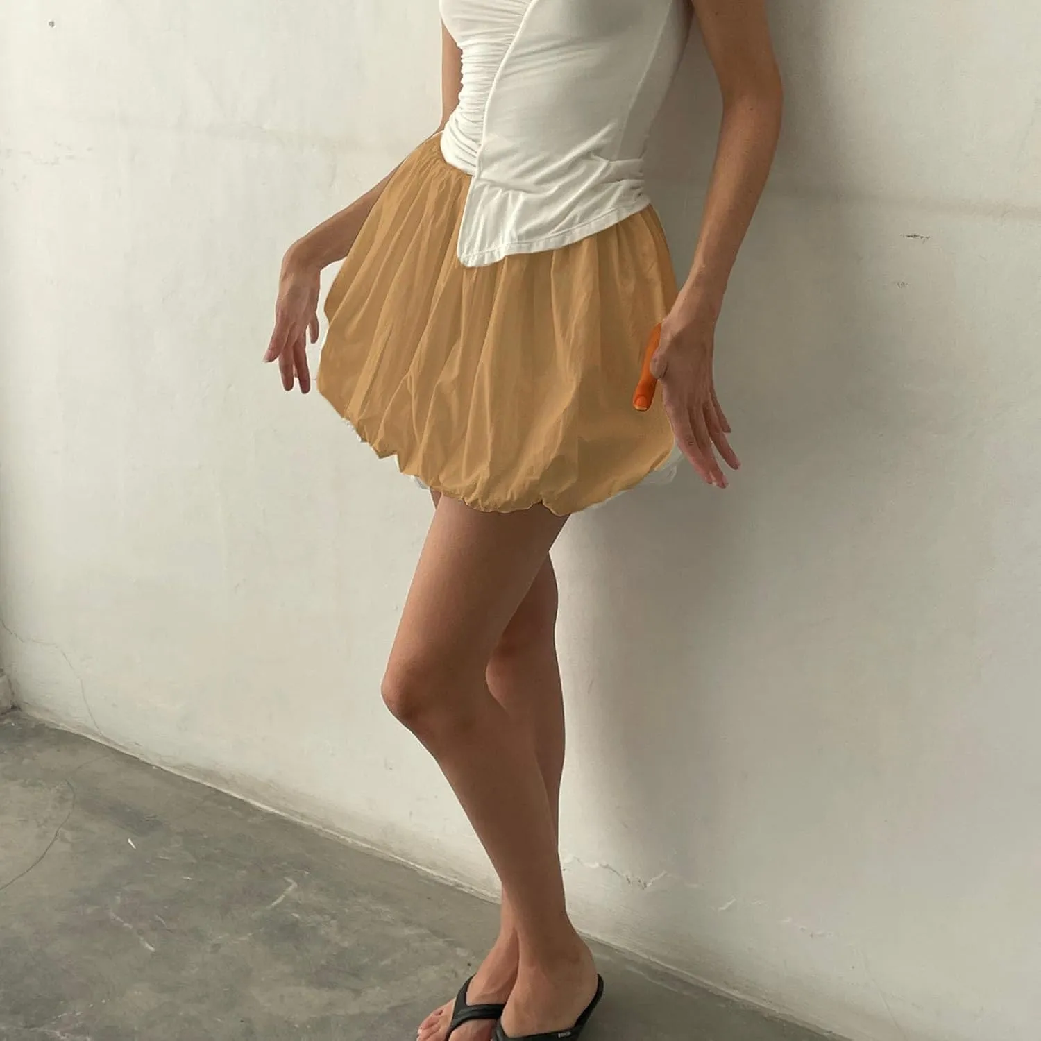 Multitrust Women Y2K Puffy Mini Bubble Skirts Ruffle Hem High Waisted Short Skirts Flared Balloon A Line Skirt Streetwear