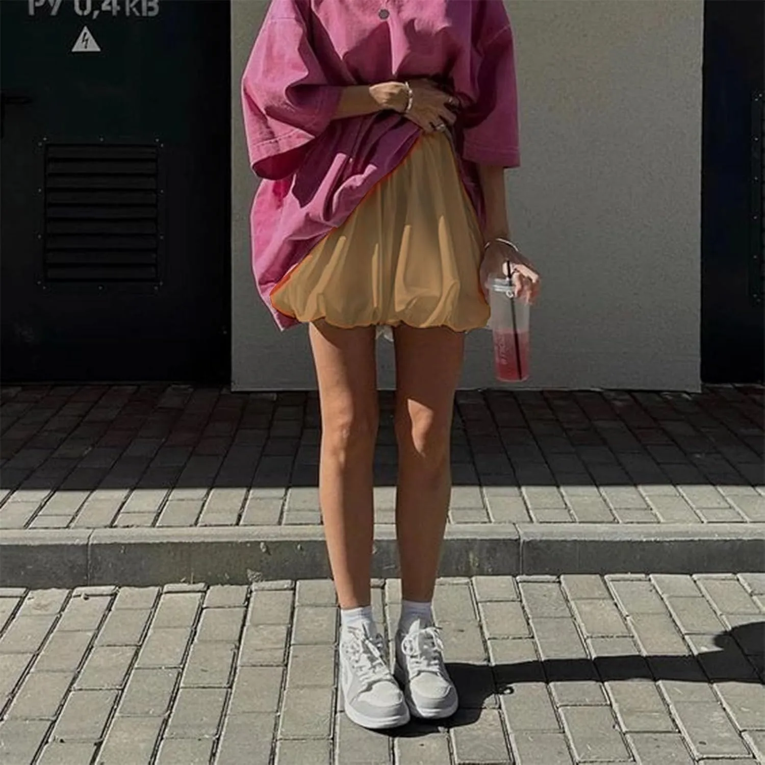 Multitrust Women Y2K Puffy Mini Bubble Skirts Ruffle Hem High Waisted Short Skirts Flared Balloon A Line Skirt Streetwear