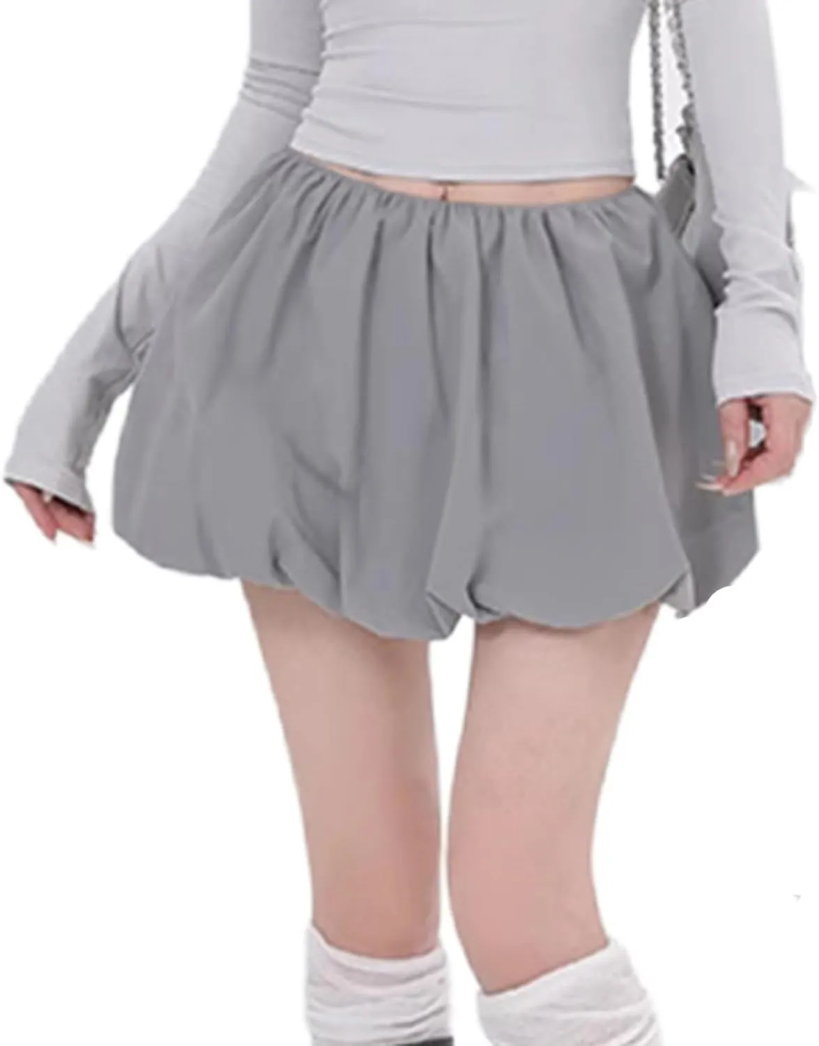 Multitrust Women Y2K Puffy Mini Bubble Skirts Ruffle Hem High Waisted Short Skirts Flared Balloon A Line Skirt Streetwear
