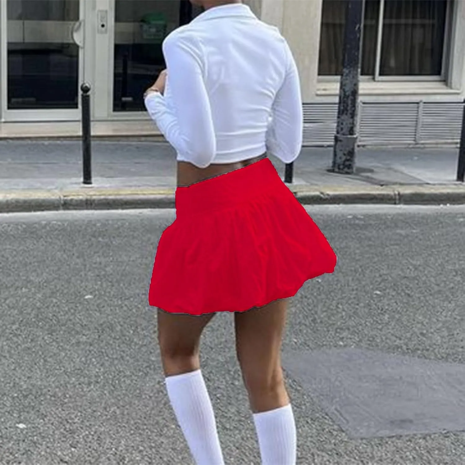 Multitrust Women Y2K Puffy Mini Bubble Skirts Ruffle Hem High Waisted Short Skirts Flared Balloon A Line Skirt Streetwear