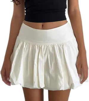 Multitrust Women Y2K Puffy Mini Bubble Skirts Ruffle Hem High Waisted Short Skirts Flared Balloon A Line Skirt Streetwear