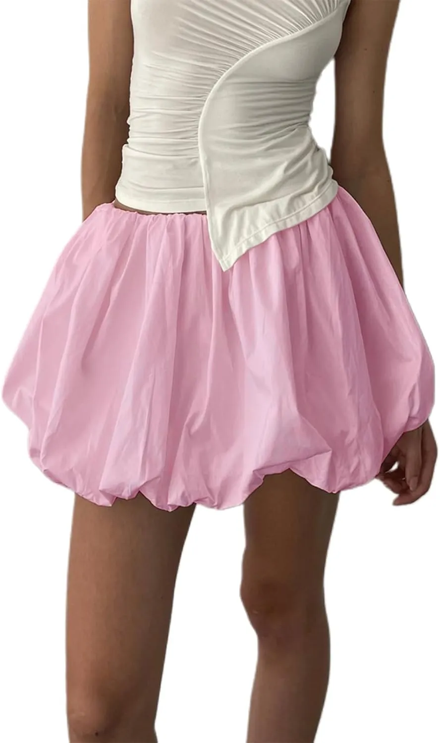 Multitrust Women Y2K Puffy Mini Bubble Skirts Ruffle Hem High Waisted Short Skirts Flared Balloon A Line Skirt Streetwear