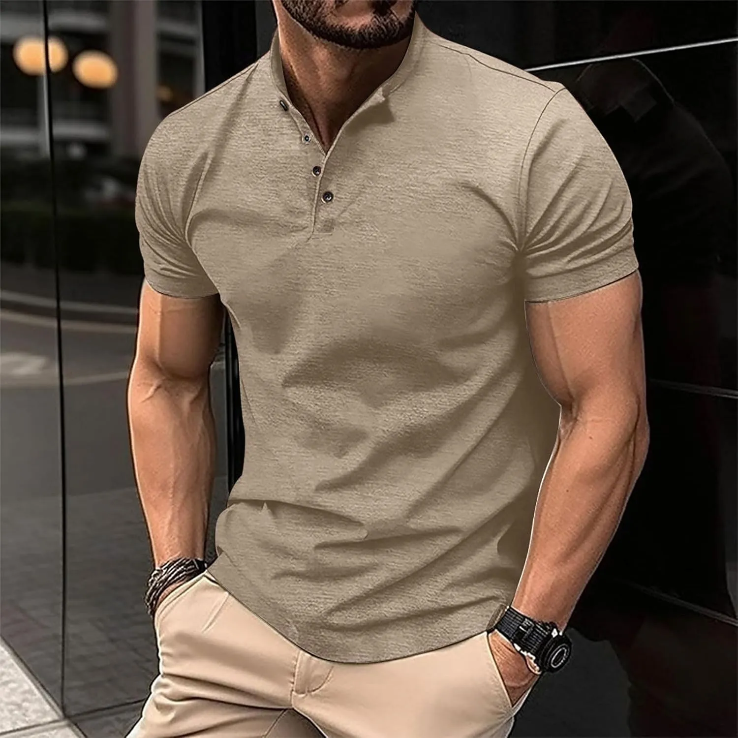 Muscularfit Mens Henley Shirts Short Sleeve Button Down Shirt Big and Tall Solid Summer Tshirt Big and Tall Athletic Work Tee