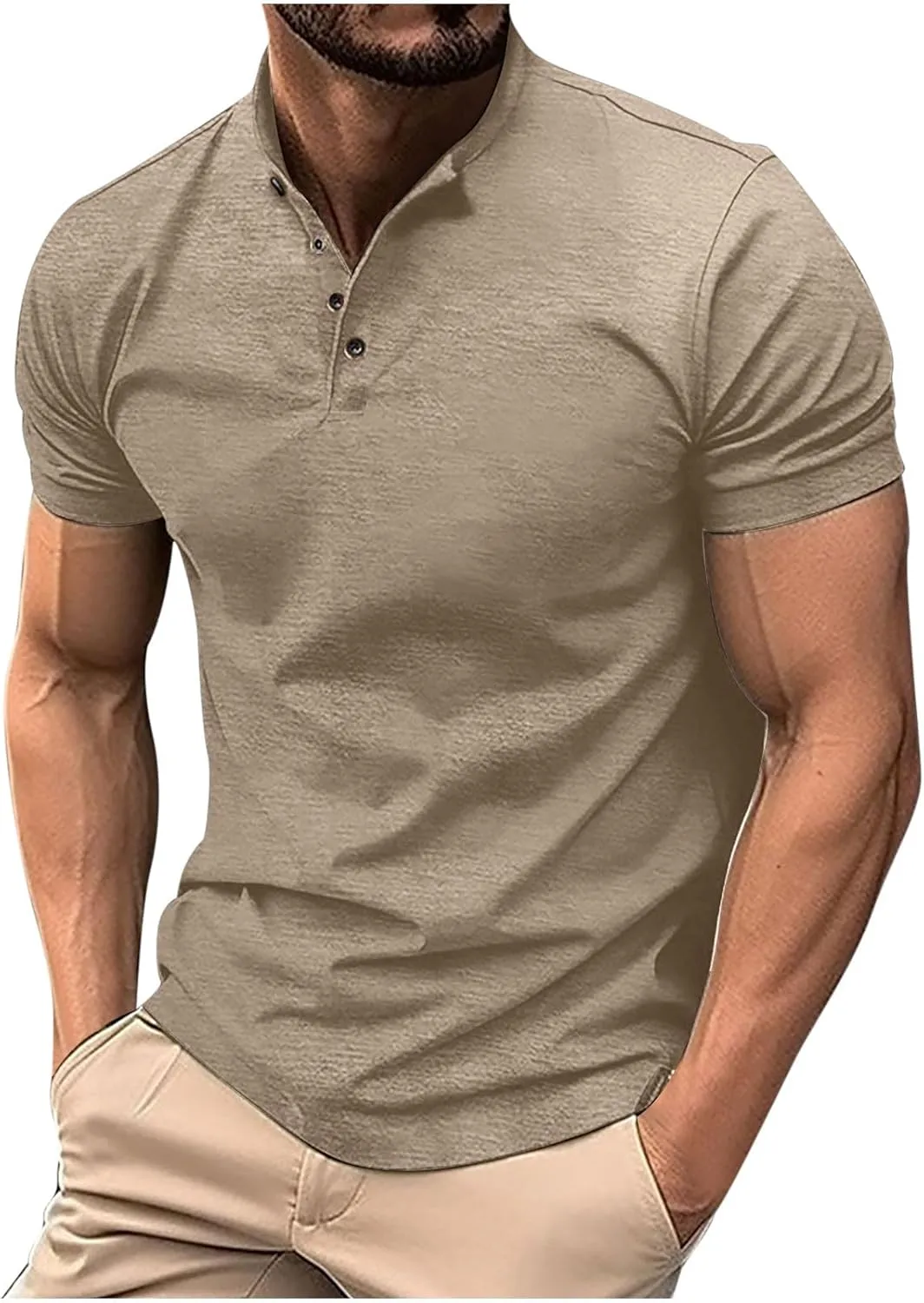 Muscularfit Mens Henley Shirts Short Sleeve Button Down Shirt Big and Tall Solid Summer Tshirt Big and Tall Athletic Work Tee