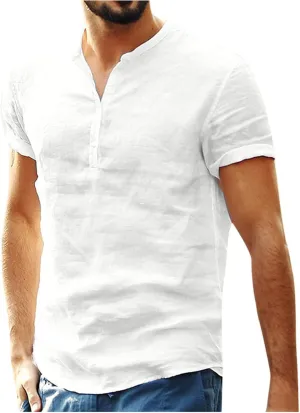 Muscularfit Polo Shirt Men 2024 Cotton Linen Short Sleeve V Neck Henley Shirt Summer Causal Solid Tee Tops Fashion Outfits