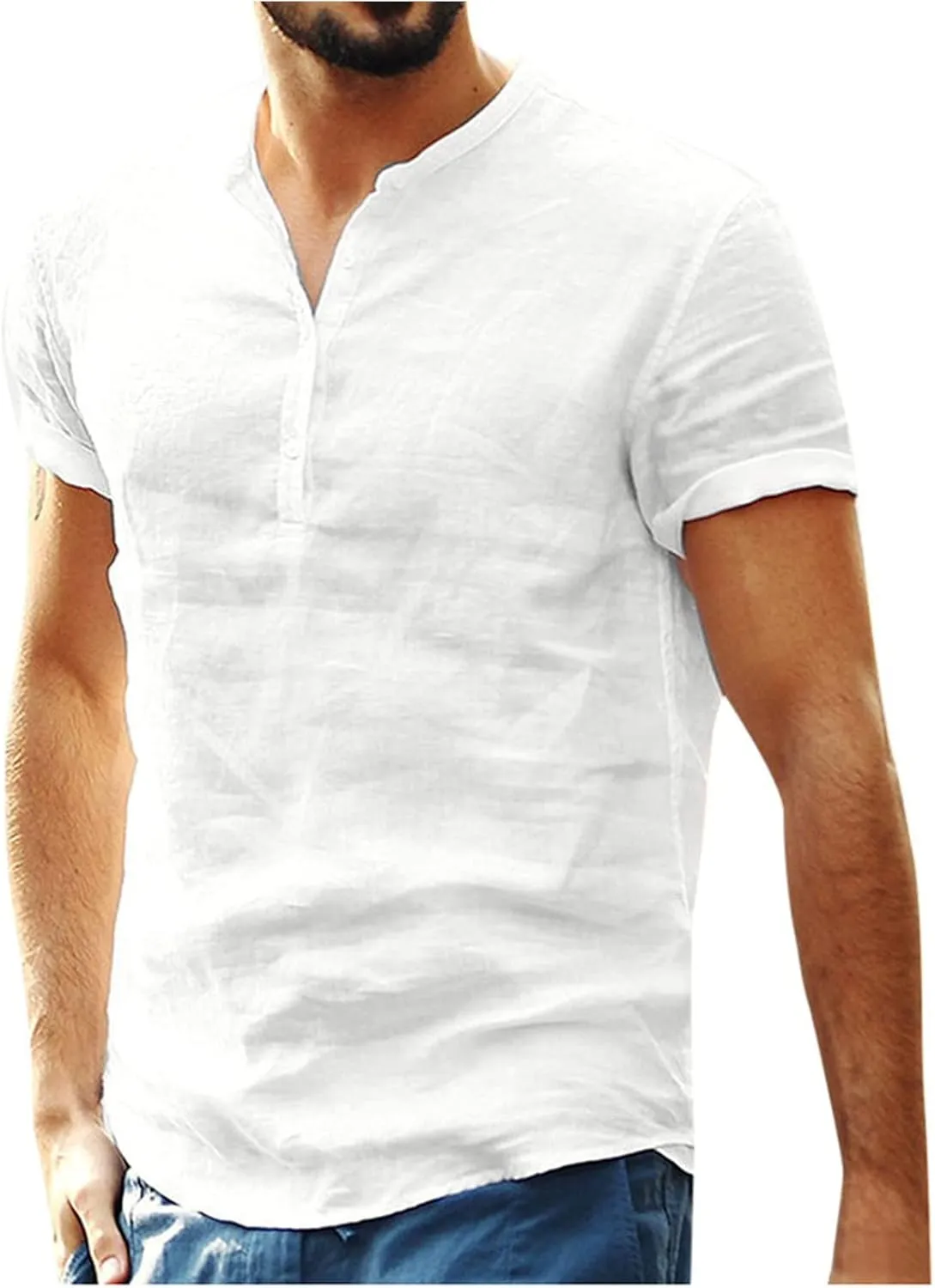 Muscularfit Polo Shirt Men 2024 Cotton Linen Short Sleeve V Neck Henley Shirt Summer Causal Solid Tee Tops Fashion Outfits