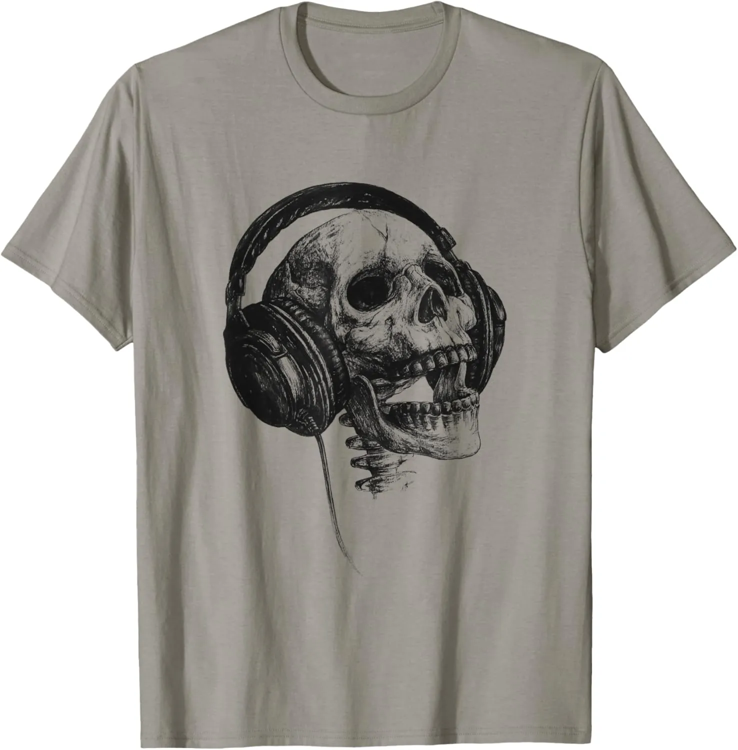 Music Forever Skull With Headphones Ink Graphic Rock Song T-Shirt