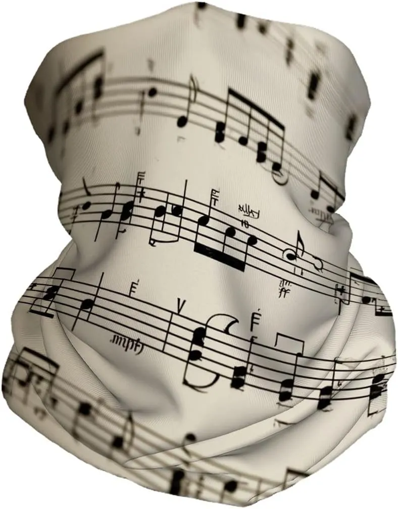 Music Notes Musical Lines Dynamic Marks Clefs Classical Monochrome,Bandana Neck Gaiter Soft Face Cover Neck Warmer Tube Half Face Mask Scarf Balaclava