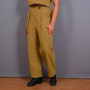 Mustard Warm Cotton Flannel High-Rise  Convertible Jogger Cargo Pant