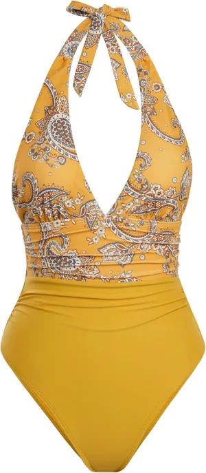 Narecte Sexy One Piece Bathing Suit for Women Tummy Control Halter One Piece Swimsuit Push Up Womens Swim Suit