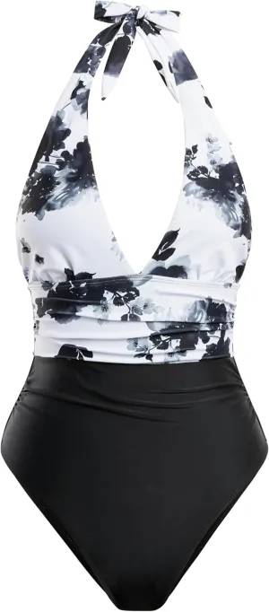 Narecte Sexy One Piece Bathing Suit for Women Tummy Control Halter One Piece Swimsuit Push Up Womens Swim Suit